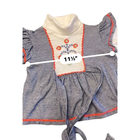 Vintage Carters 5T toddler top Scandinavian embroidery rick-rack ruffle tie back - Picture 3 of 8